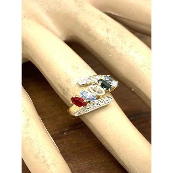 Cocktail Ring 10k Yellow Gold Multi Colored Stones Women's Jewelry Size 6 - Picture 6 of 14